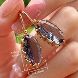 Purple Oval Shape Blue Synthetic Gems Decor Dangle Earrings