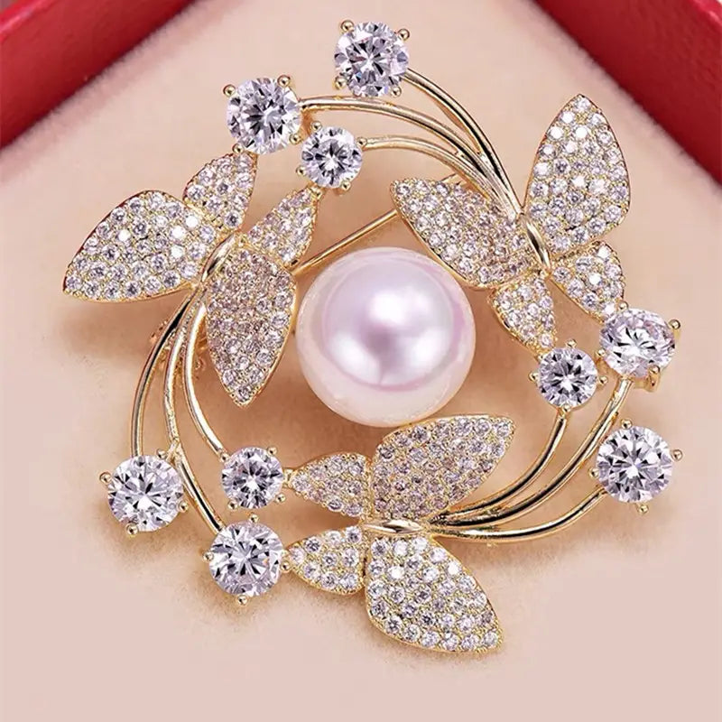 Pearl Flower and Butterfly Brooch Pin/ pendant slidercWhite – Lisa