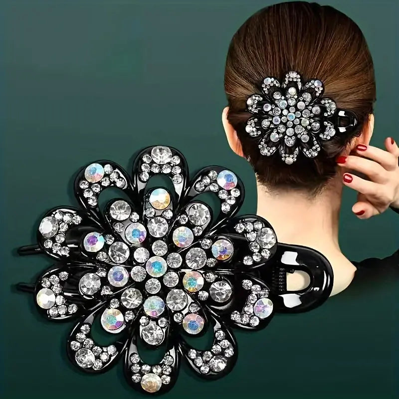 Elegant Floral Hair Clip with Crystals Amazon.com : 5 Pcs double flower decorative jeweled  main image 2