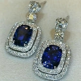 Cuboid Navy Blue Shiny Synthetic Gems Decor Dangle Earrings Elegant Luxury Style Silver Plated