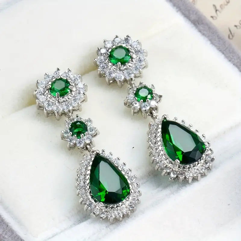 Dangle Earrings Earrings Emerald Green Diamante Emerald Green Drop
