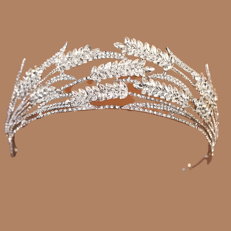 Silver Crystal Rhinestone Leaf Shape Headband Tiara Crown  display picture 1