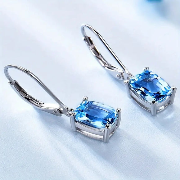 Blue Sparkling Synthetic Gems Design Dangle Earrings