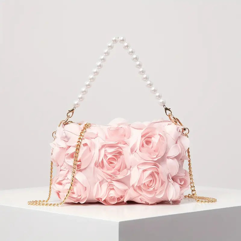 Elegant Rose Design Shoulder Chain Bag/clutch Light Pink