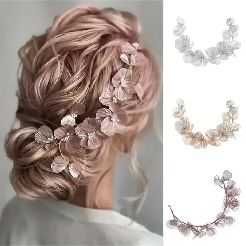Handmade Floral Headpiece With Rose Gold Leaves, – Lisa  display picture 3
