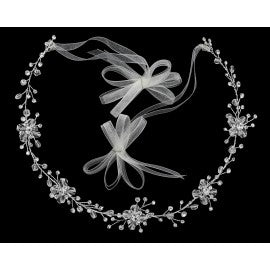 Silver crystal flower bridal formal headband