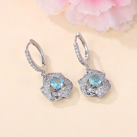 Elegant And Delicate Blue Zirconia Hoop Earrings