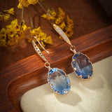 Delicate Oval-shaped Watercolor Gemstone Pendant Earrings Inlaid With Zircon