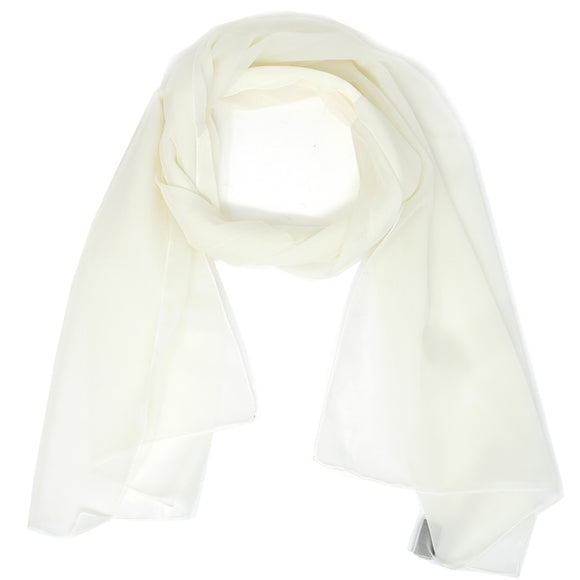 O46 Solid silk feel chiffon oblong scarf Ivory