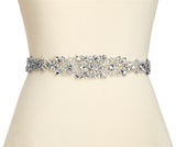 Stunning Silver Bridal Belt with Extra Long 21.5" Crystal Rhinestone Motif - Ivory Ribbon 4609BT-I-S