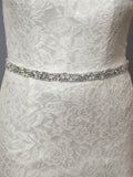 Silver Mosaic Bridal Belt with White Opal Crystals & Ivory Ribbon 4611BT-I-S