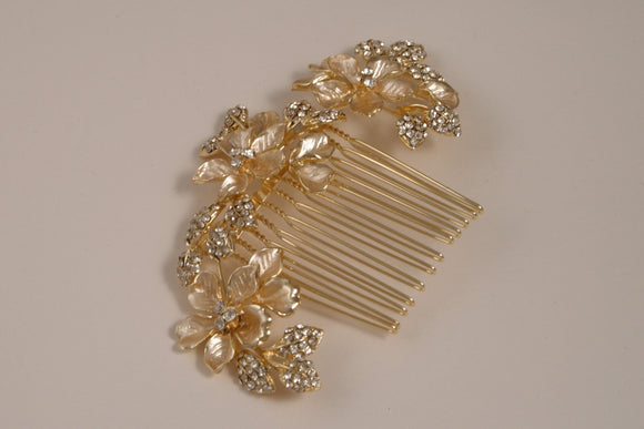 Rhinestone Floral Gold Side Comb S-2680LG