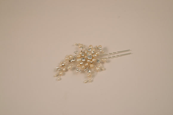 Fresh Water Pearl Ivory and Silver Hair Pin