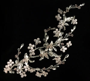 Pink floral, silver and crystal hairpiece  TL-250