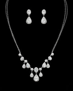 CZ Oval and Pear Dangle Necklace Set DR-456