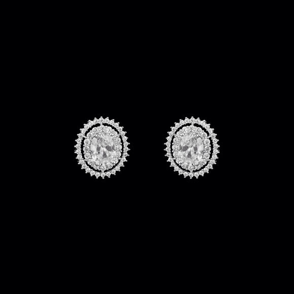 CZ Oval Clip On Earrings with Pave Halos