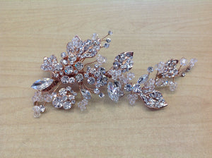 Rose Gold and Crystal Leafy Hair Clip