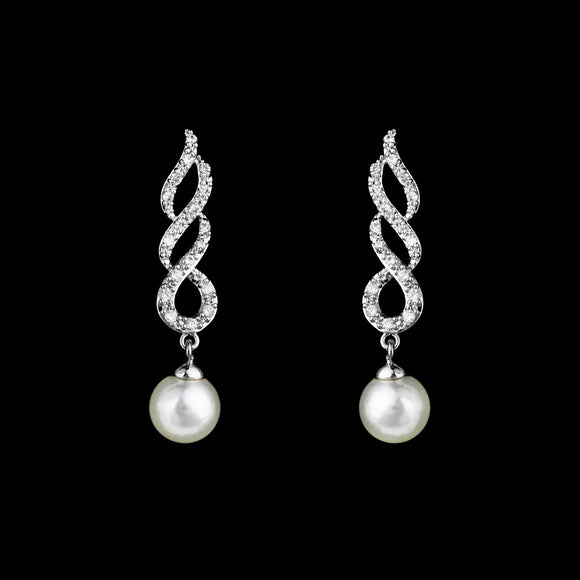 CZ and Pearl Twisty Dangle Earrings JS-0265