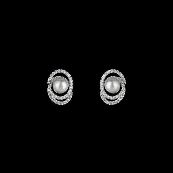 CZ and pearl stud earrings JS-0402