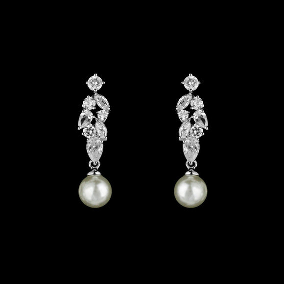 CZ Cluster and Pearl Dangle Earrings ME-0403