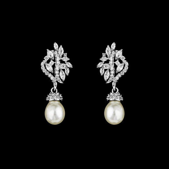 CZ and Pearl Dangle Earrings ME-1597