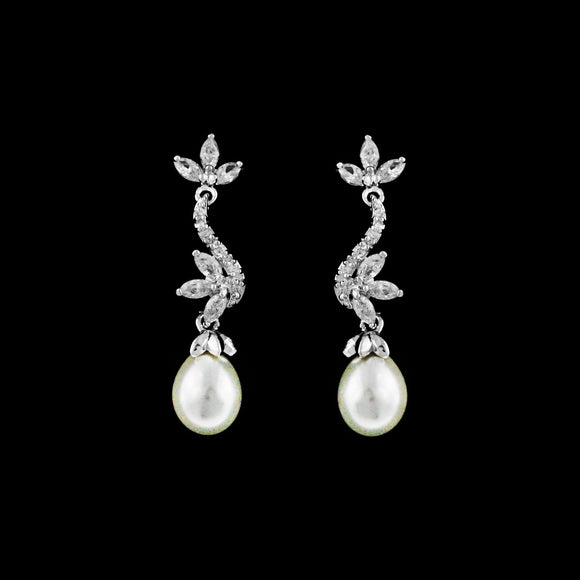 CZ Floral and Pearl Dangle Earrings ME-2708