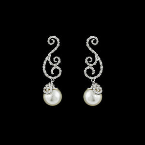 CZ Filigree Swirl and Pearl Dangle Earrings ME-3102