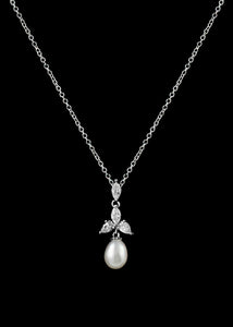 CZ and Freshwater Pearl Pendant Necklace P-346