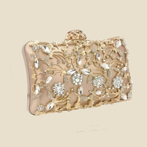 Floral Rhinestone Evening Clutch Gold