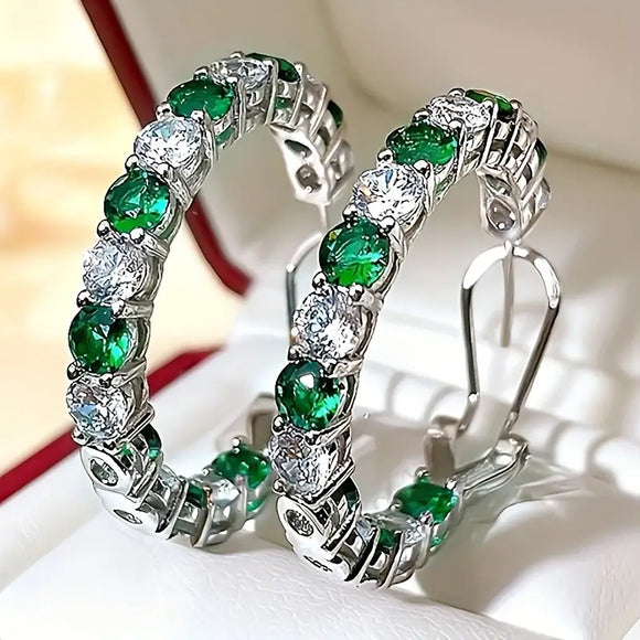 Emerald Cubic Zirconia Hoop Earrings