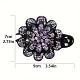 Black Rhinestone Floral Hair Clip / Claw