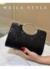 Luxurious Black Glitter Clutch with Rhinestone Handles