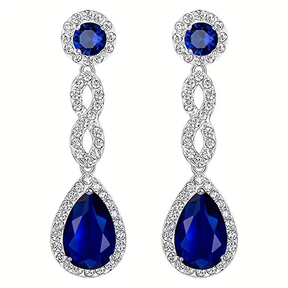 Blue Sapphire Zircon Long Earrings