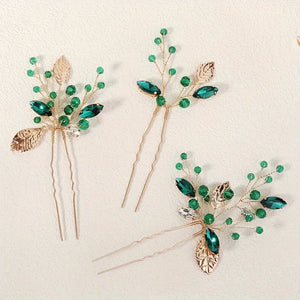 1PC Vintage Handmade Leaf Shaped Beads Hair Comb Exquisite Rhinestone Hair Comb HS-J7067G
