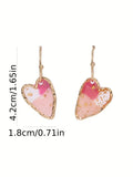 Sweet Love Heart Dried Flower Pendant Design Hoop Earrings