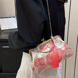 Elegant Floral Hanfu Crossbody & Clutch Red