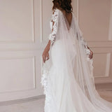 Faux Pearls Bridal Veil Cape With Comb 118In long
