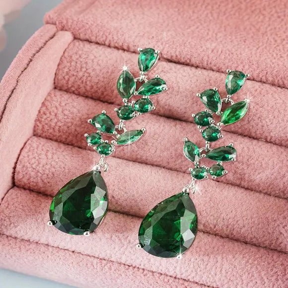 Emerald Green Zircon Luxury Long Earrings