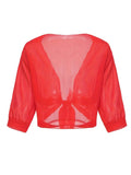 Elegant Tie-Front Blouse: Versatile Semi-Sheer Shawl Red