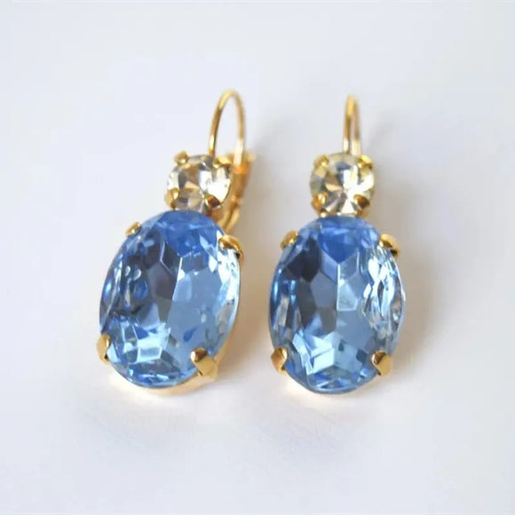 Luxury Metal Gold Plated Handmade Inlaid Blue Zircon Earrings