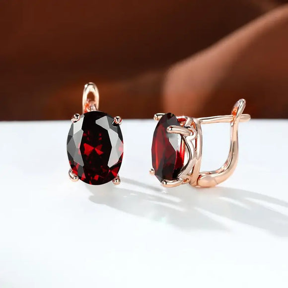 Ruby Red 18K Rose Gold-Plated Zircon Drop Earrings