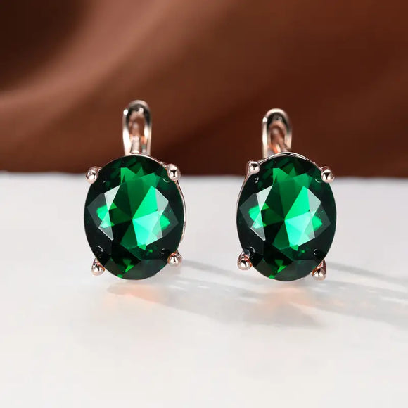Emerald Green 18K Rose Gold-Plated Zircon Drop Earrings