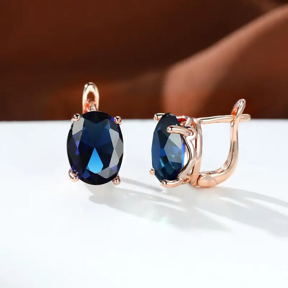 Blue Sapphire 18K Rose Gold-Plated Zircon Drop Earrings