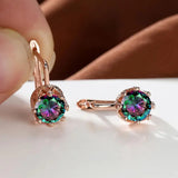 Multicolor Round Cut Zircon Earrings 8-Prong Stone Rose Gold or Silver
