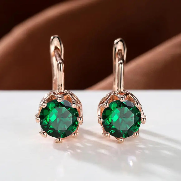 Multicolor Round Cut Zircon Earrings 8-Prong Stone Rose Gold or Silver