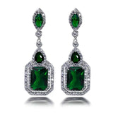 Emerald Green Zircon Emerald Cut Drop Dangle Earrings