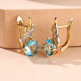 Round Cut Aqua Blue Stone Drop Dangle Earrings