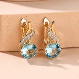 Round Cut Aqua Blue Stone Drop Dangle Earrings