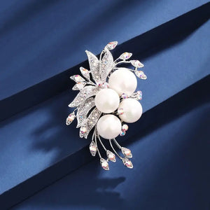 Pearl and Crystal Flower Brooch AB