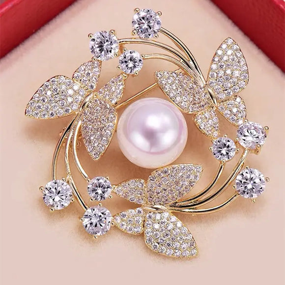 Pearl Flower and Butterfly Brooch Pin/ pendant slidercWhite